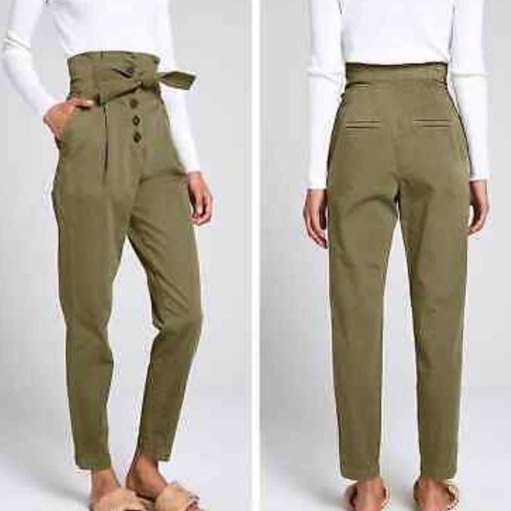 A.L.C. Krew Pants High Rise Tie Pleated Button Fly Cropped Oregano Green